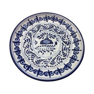 White and Blue Talavera Ali Pue Mexico Pottery Plate